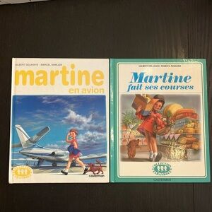 Martine en avion et Martine fait ses courses. Livre en français.